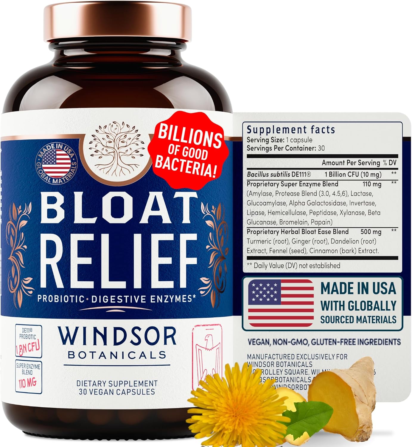 Bloat Relief and Lactobacillus Salivarius Probiotic Capsules Bundle - Oral and IBS Support by WINDSOR BOTANICALS