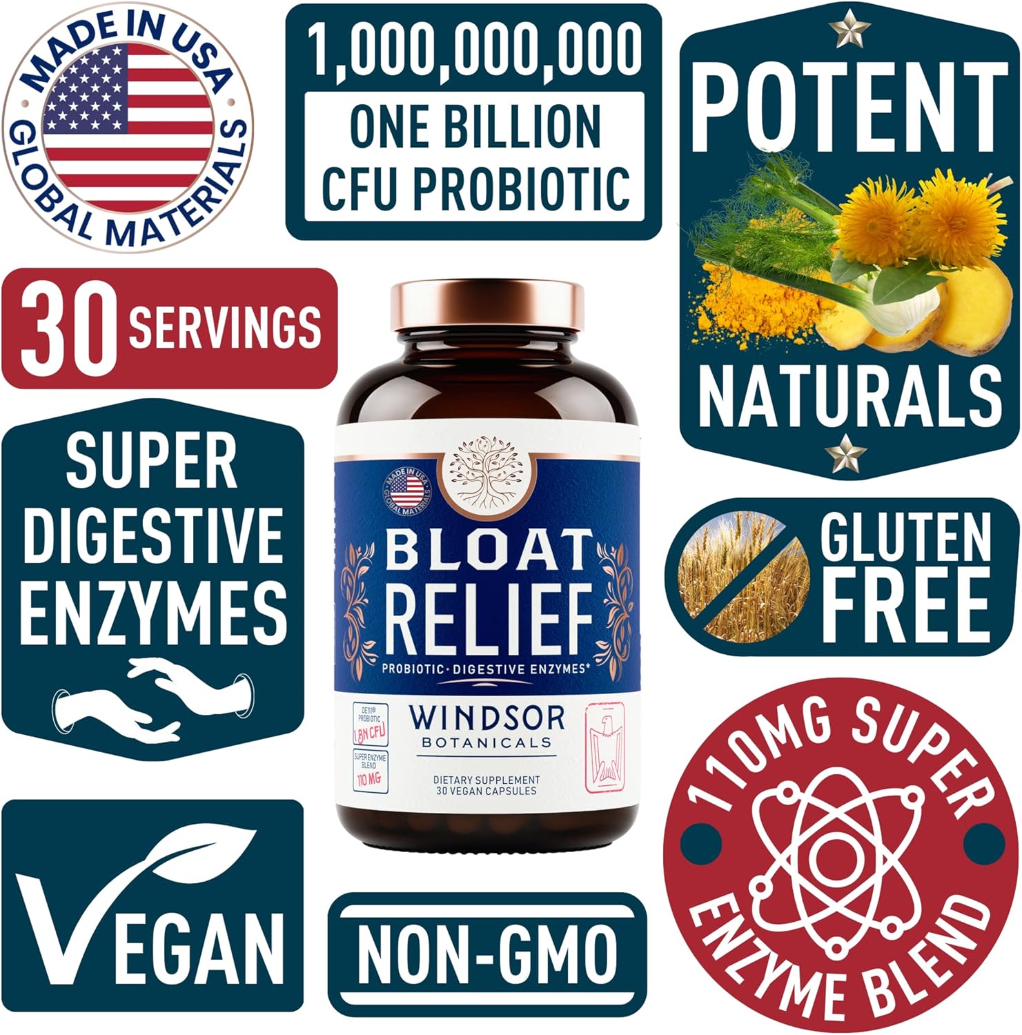 Bloat Relief and Lactobacillus Salivarius Probiotic Capsules Bundle - Oral and IBS Support by WINDSOR BOTANICALS