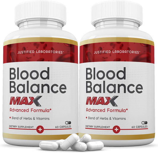 Blood Balance Max 1295MG Formula Supplement Pills - 2 Pack of 120 Capsules by Justified Laboratories