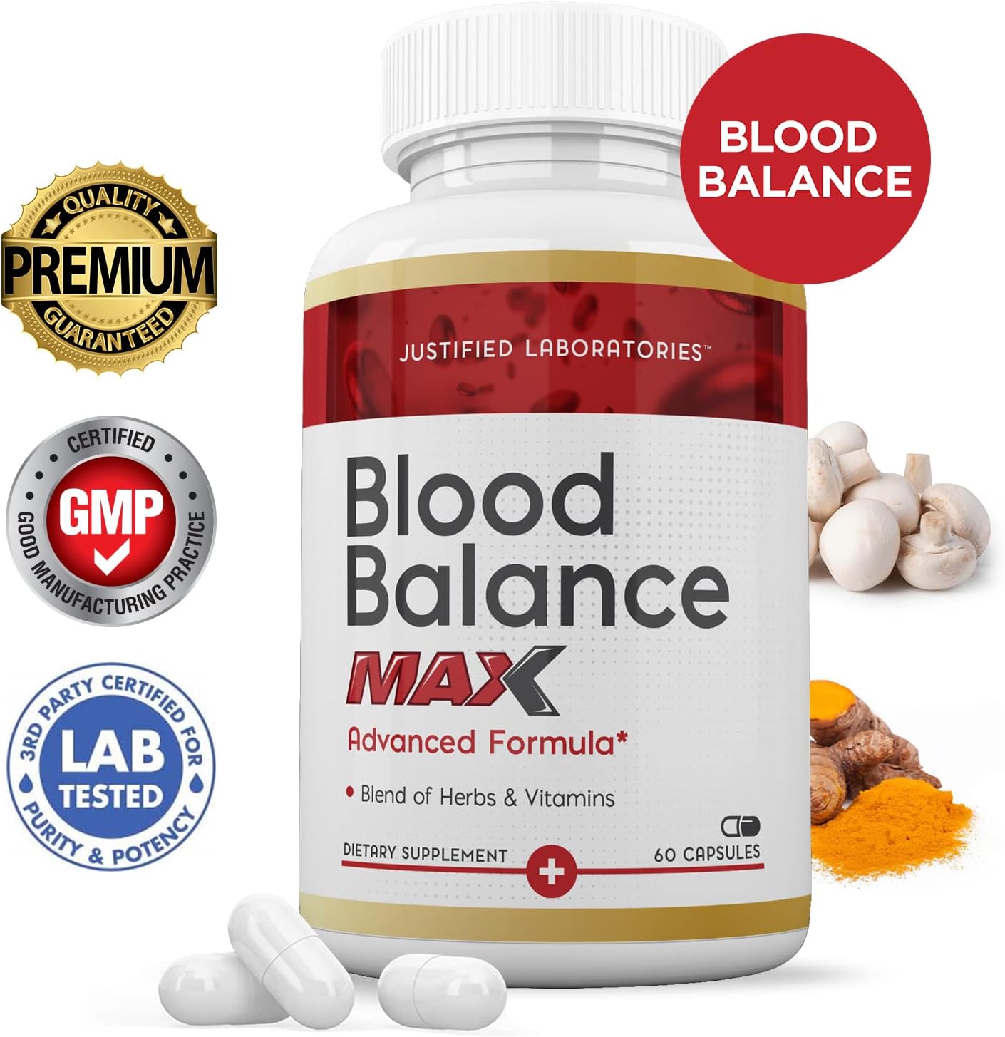 Blood Balance Max 1295MG Formula Supplement Pills - 2 Pack of 120 Capsules by Justified Laboratories