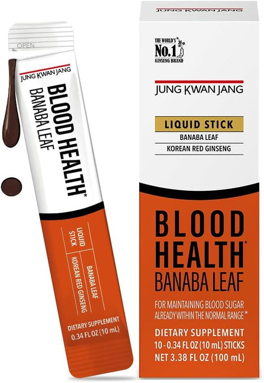 Blood Health Support with Banaba Leaf Extract, Carob Pods, and Korean Red Ginseng Extract Sticks for Circulation and Energy - 10 Count