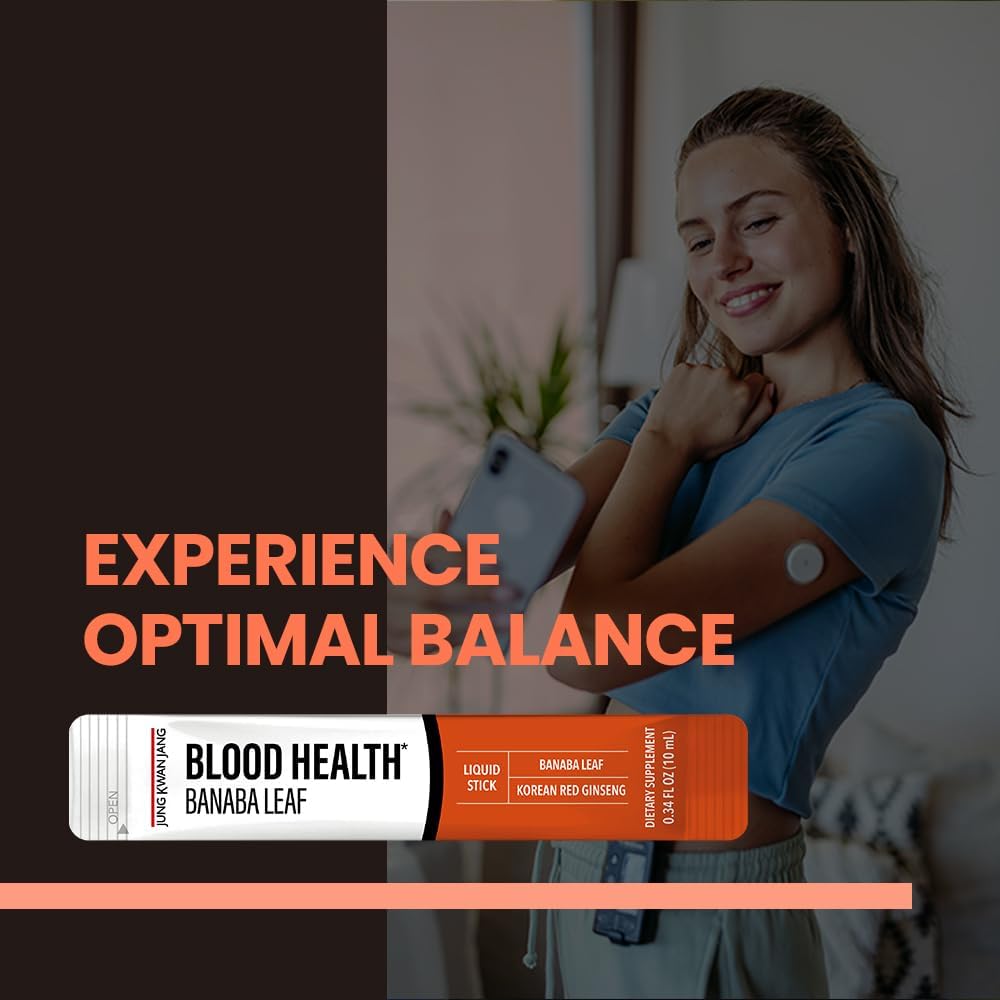 Blood Health Support with Banaba Leaf Extract, Carob Pods, and Korean Red Ginseng Extract Sticks for Circulation and Energy - 10 Count
