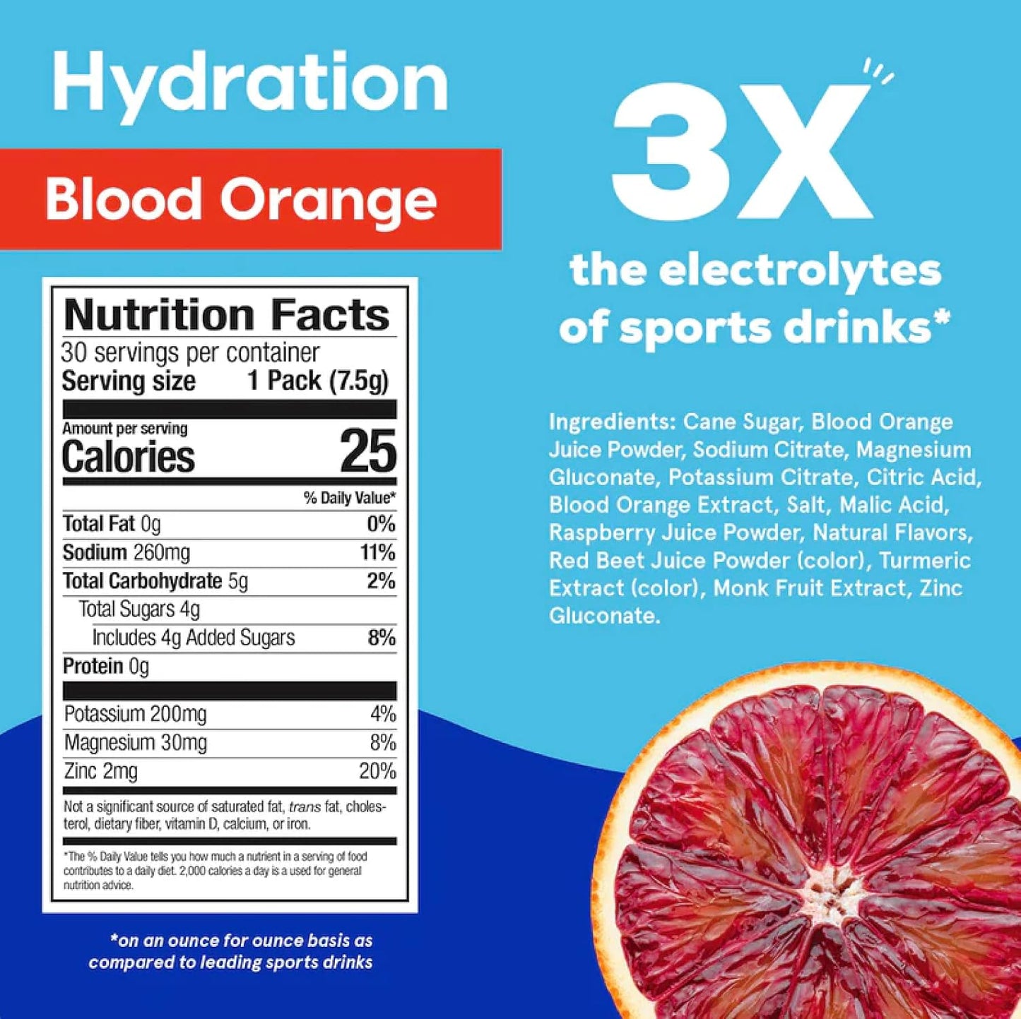 Blood Orange Electrolyte Powder Stick Packets for Individual Hydration - 30 Pack, No Artificial Additives