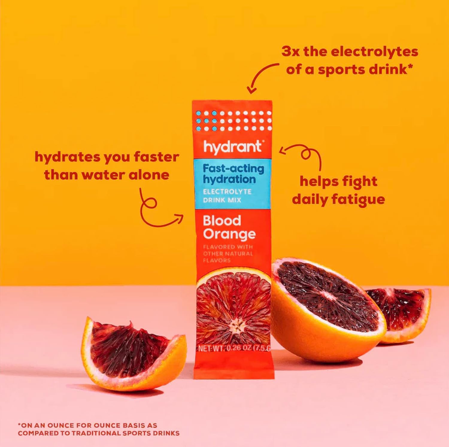 Blood Orange Electrolyte Powder Stick Packets for Individual Hydration - 30 Pack, No Artificial Additives