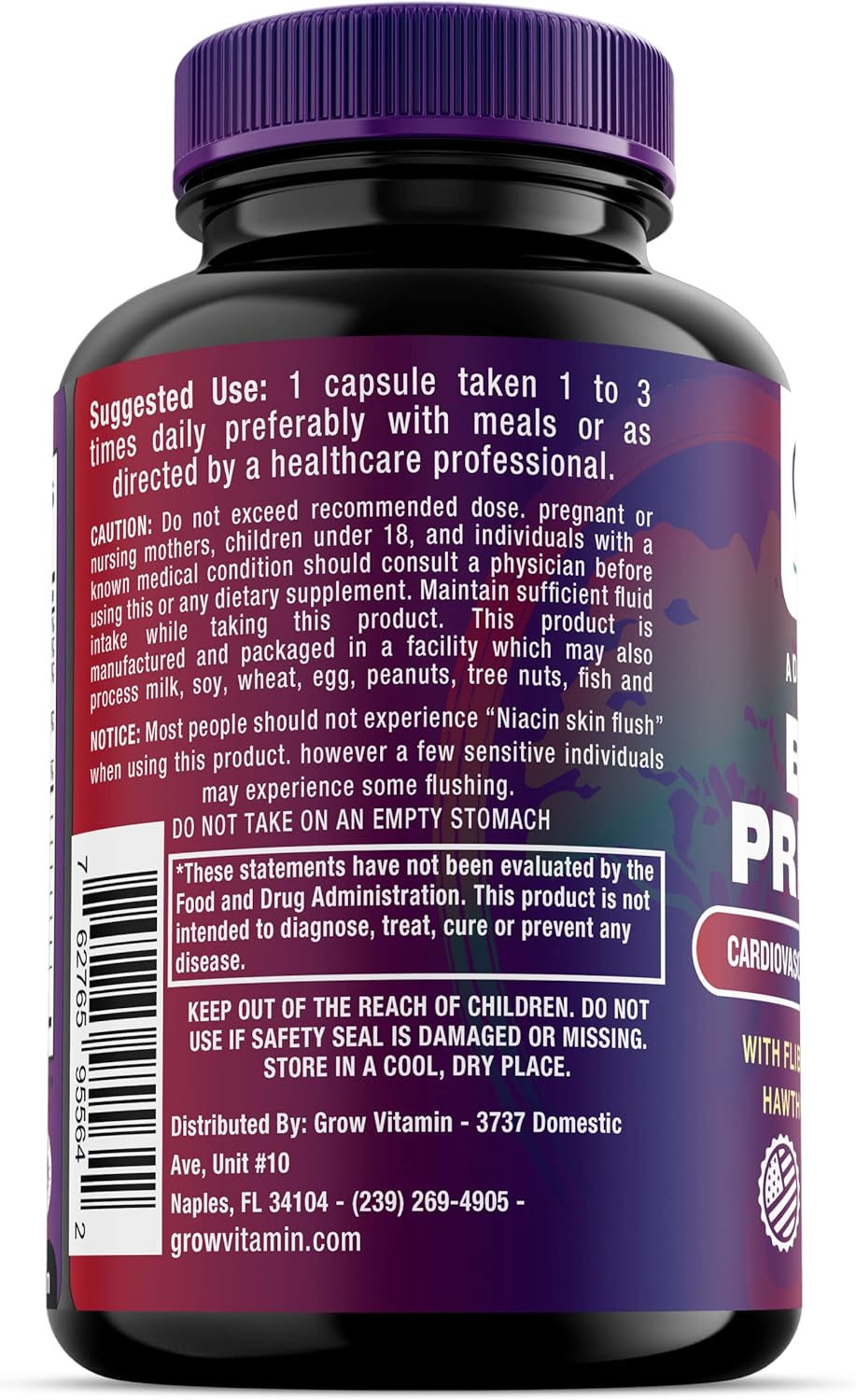 Blood Pressure Support Supplement with Garlic, Hawthorn & Hibiscus - 90 Capsules for Cardiovascular Health