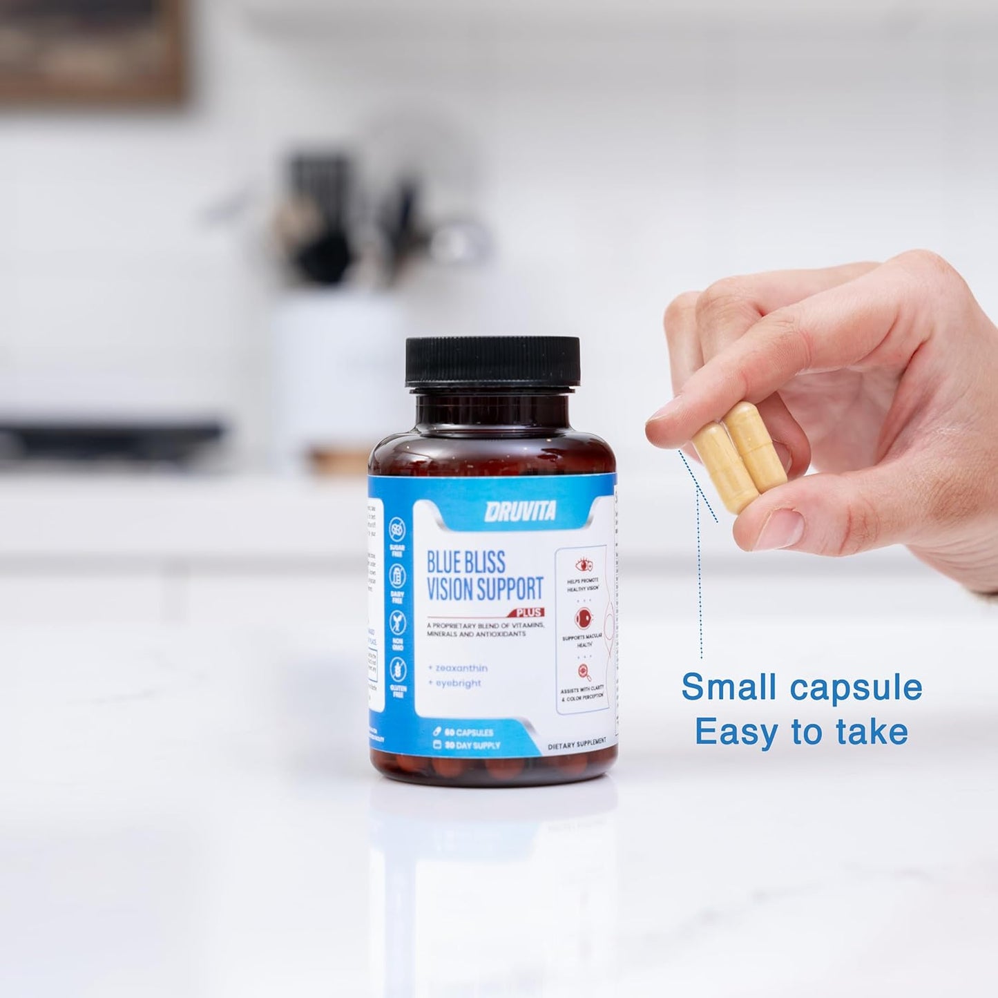 Blue Bliss Vision Support: Eye Vitamins for Adults & Seniors - Lutein, Biotin, Bilberry, Zeaxanthin - 30 Day Supply