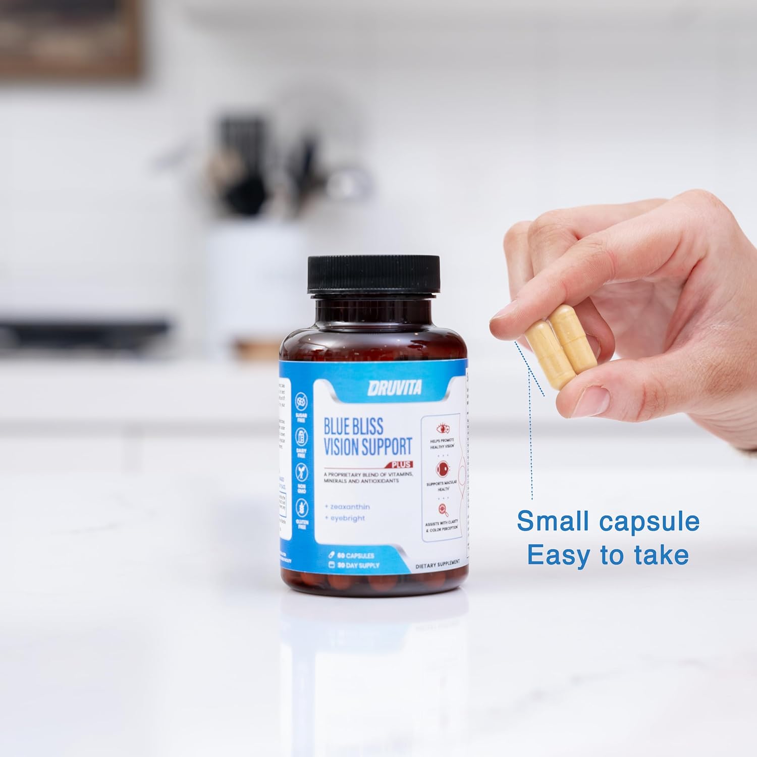 Blue Bliss Vision Support: Eye Vitamins for Adults & Seniors - Lutein, Biotin, Bilberry, Zeaxanthin - 30 Day Supply