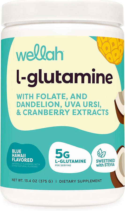 Blue Hawaii Wellah L-Glutamine Powder - 5g per Serving (50 Servings) - Sweetened with Stevia
