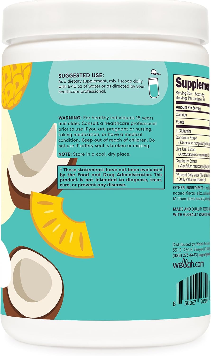 Blue Hawaii Wellah L-Glutamine Powder - 5g per Serving (50 Servings) - Sweetened with Stevia