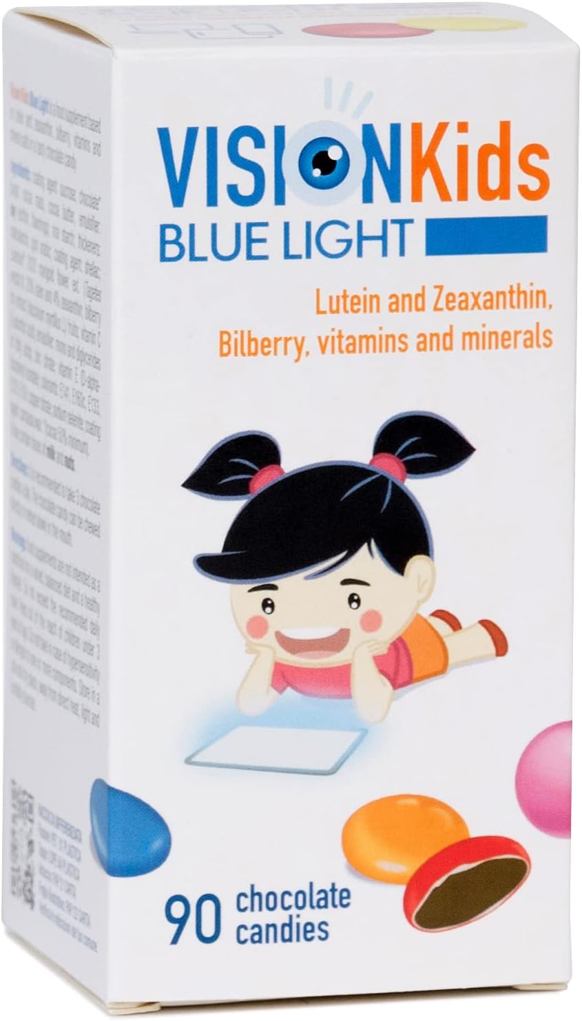 Blue Light Children’s Vision Supplement with Lutein, Zeaxanthin, and Blueberry in Delicious Dark Chocolate - 90 Candies
