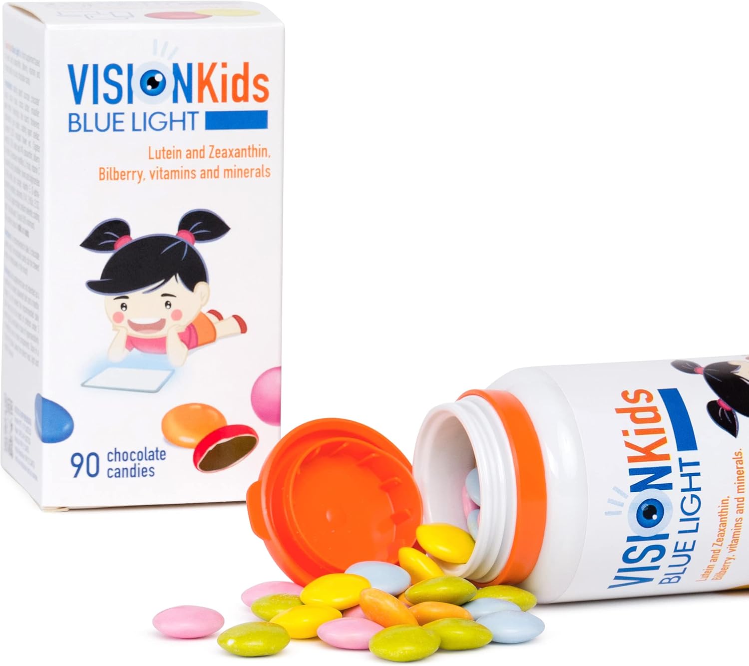 Blue Light Children’s Vision Supplement with Lutein, Zeaxanthin, and Blueberry in Delicious Dark Chocolate - 90 Candies