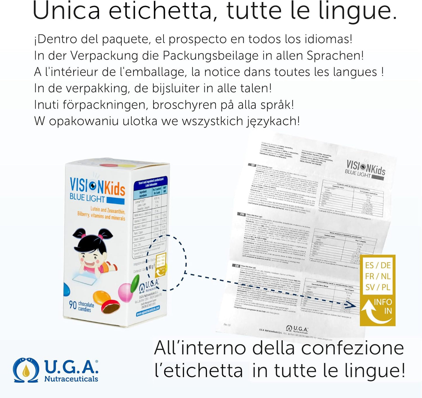 Blue Light Children’s Vision Supplement with Lutein, Zeaxanthin, and Blueberry in Delicious Dark Chocolate - 90 Candies