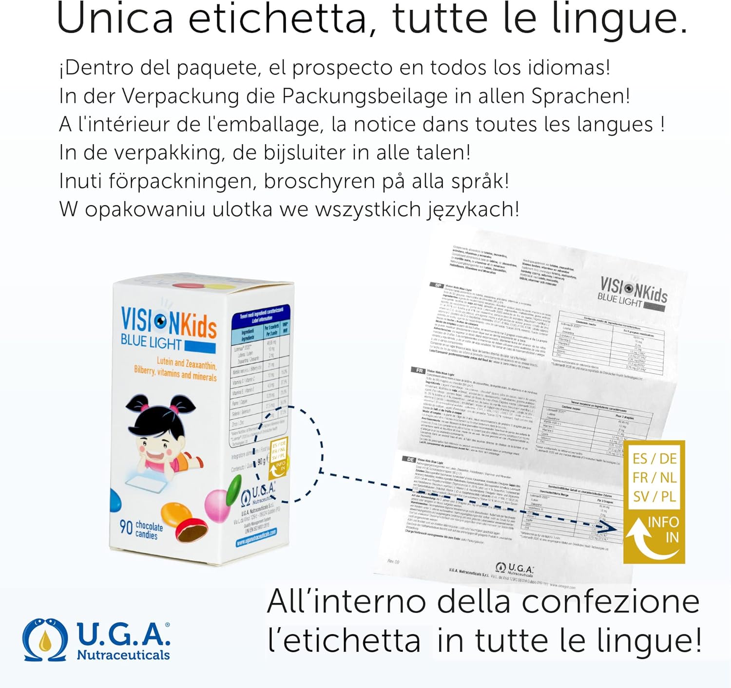 Blue Light Children’s Vision Supplement with Lutein, Zeaxanthin, and Blueberry in Delicious Dark Chocolate - 90 Candies