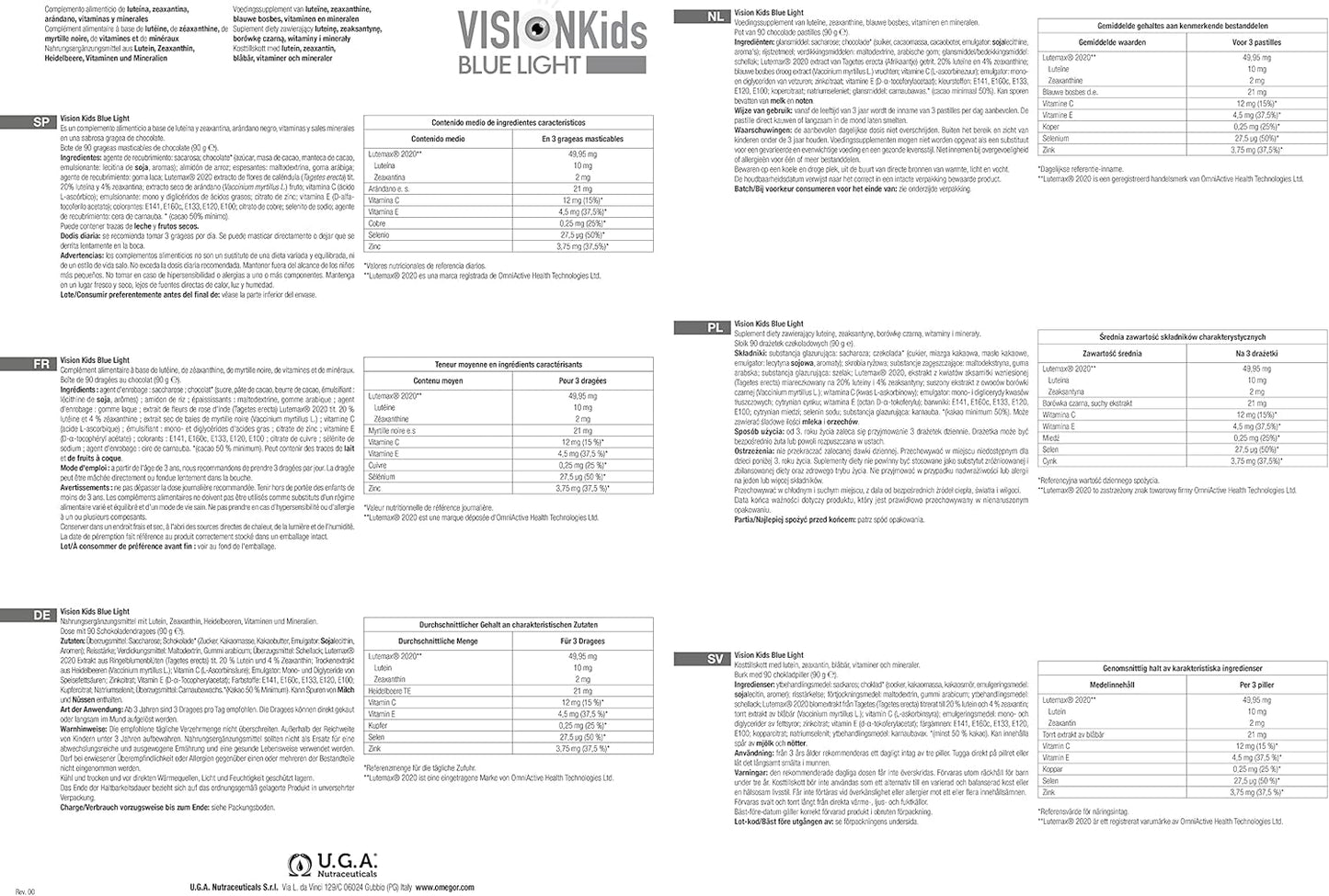 Blue Light Children’s Vision Supplement with Lutein, Zeaxanthin, and Blueberry in Delicious Dark Chocolate - 90 Candies