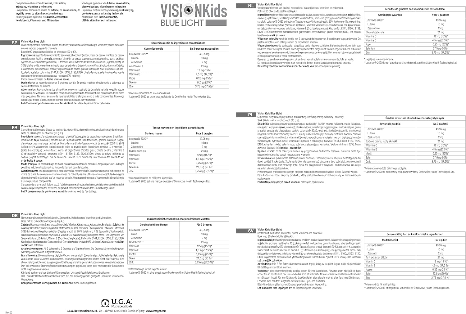 Blue Light Children’s Vision Supplement with Lutein, Zeaxanthin, and Blueberry in Delicious Dark Chocolate - 90 Candies