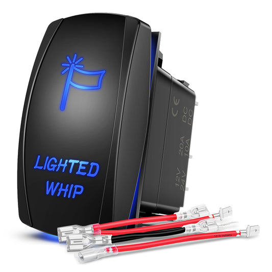 Blue Lighted Whip Rocker Switch LED Light Bar with Jumper Wires Set for Jeep Boat Trucks - 2 Year Warranty