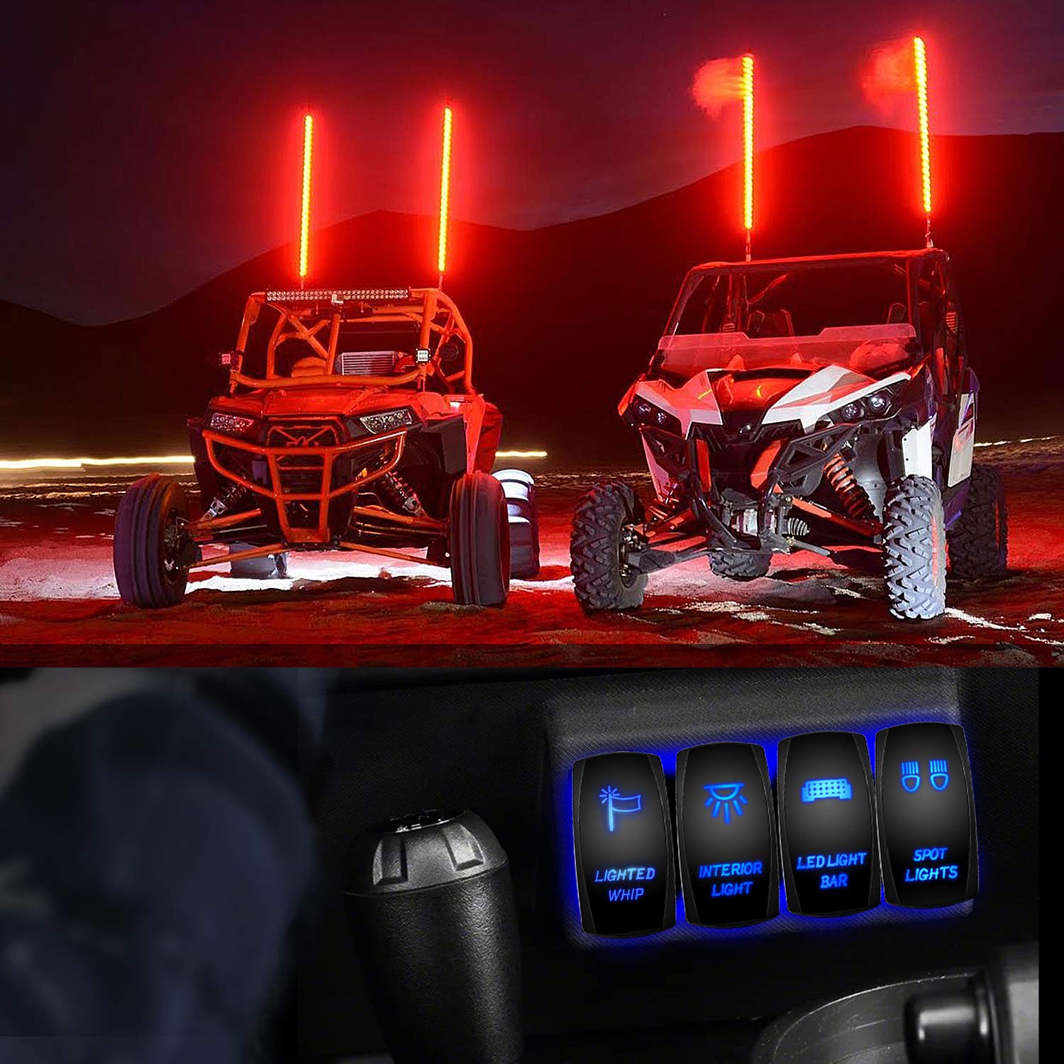 Blue Lighted Whip Rocker Switch LED Light Bar with Jumper Wires Set for Jeep Boat Trucks - 2 Year Warranty