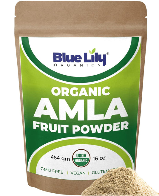 Blue Lily Organics USDA Organic Amla Powder 16oz - Pure Amla Berry Powder for Healthy Immune System, Rich in Antioxidant Vitamin C