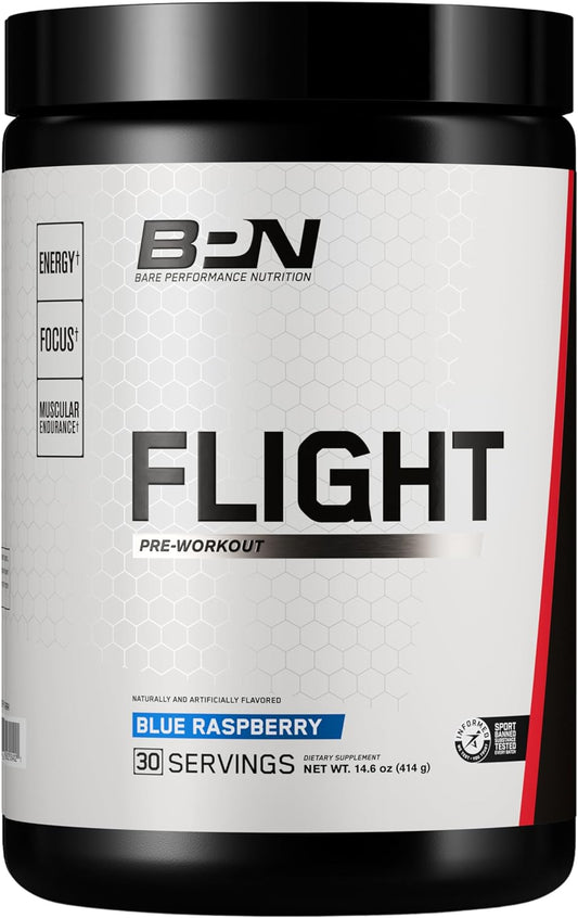 Blue Raspberry BPN Flight Pre Workout - Boost Energy, Focus & Endurance with CarnoSyn® Beta Alanine - 30 Servings