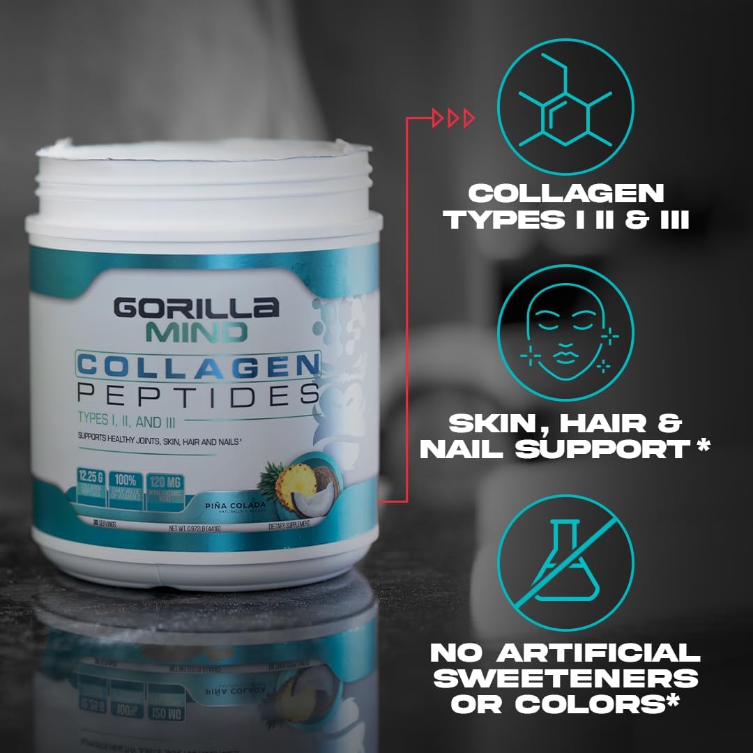 Blue Raspberry Collagen Peptides Powder - Supports Joint, Bone, Hair, Skin, Nails, and Sleep - Type I, II, III - 435g - Mix in Water, Juice, or Smoothie