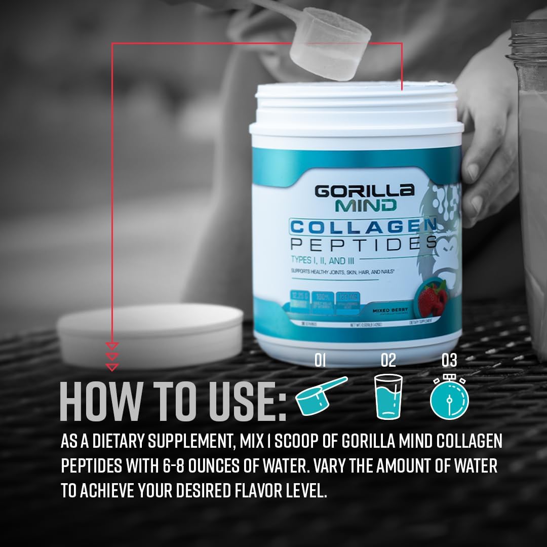 Blue Raspberry Collagen Peptides Powder - Supports Joint, Bone, Hair, Skin, Nails, and Sleep - Type I, II, III - 435g - Mix in Water, Juice, or Smoothie