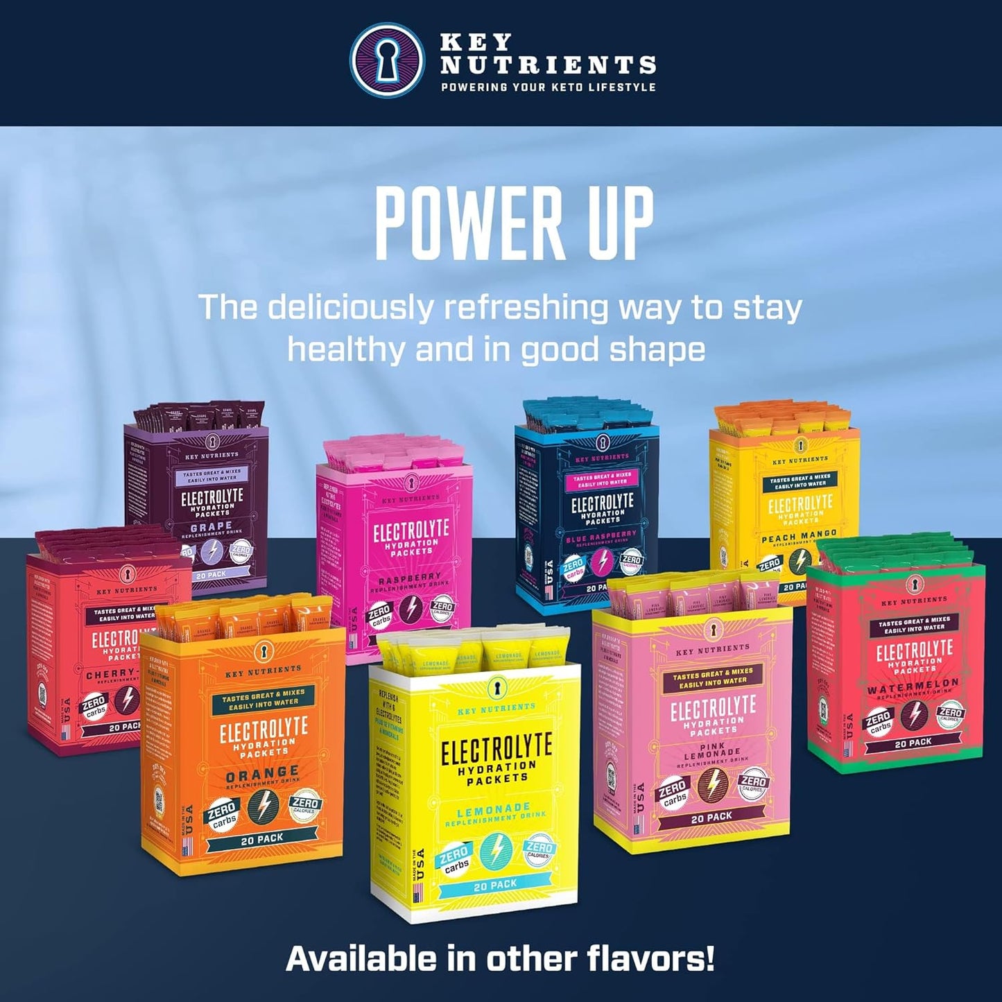 Blue Raspberry Electrolyte Powder Packets - 20 Pack Hydration Packets for Travel - Sugar-Free & Gluten-Free Electrolyte Drink Mix from USA