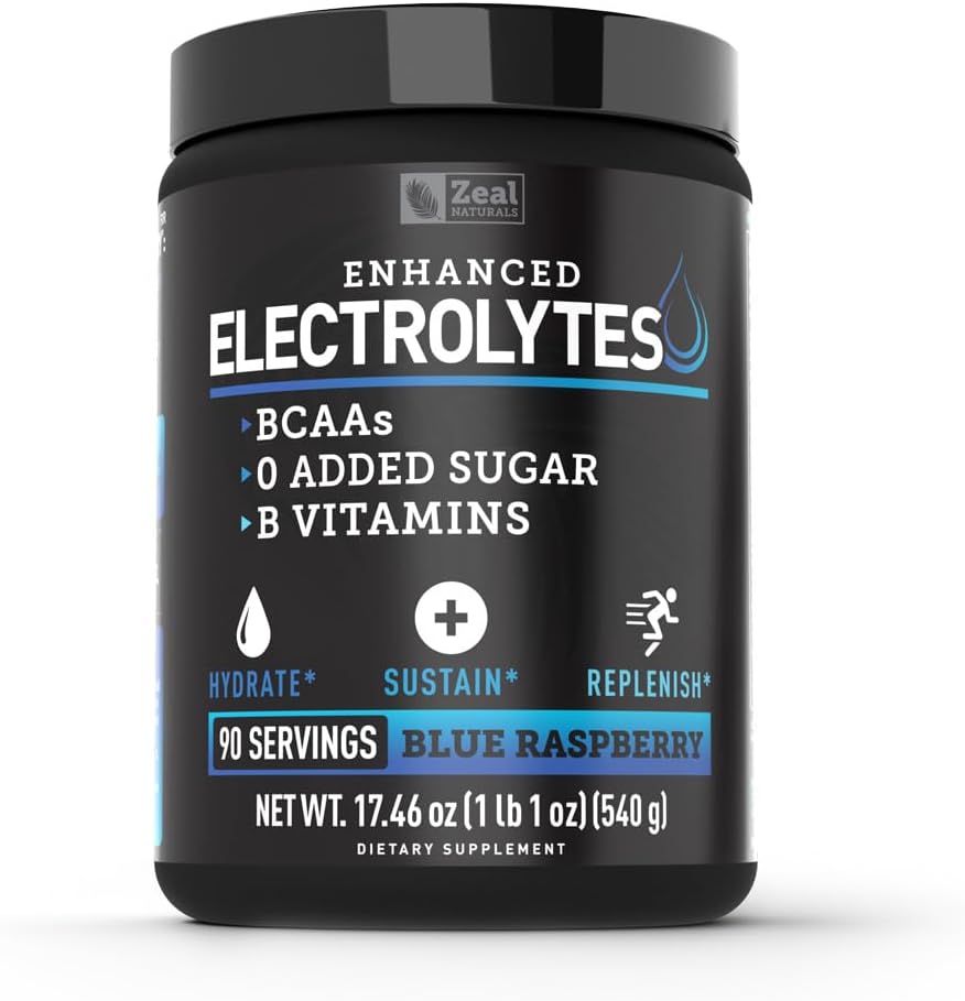 Blue Raspberry Enhanced Electrolyte Powder (90ct) - Sugar-Free Hydration Supplement with BCAAs, B-Vitamins, Potassium, Zinc, and Magnesium - Keto Friendly
