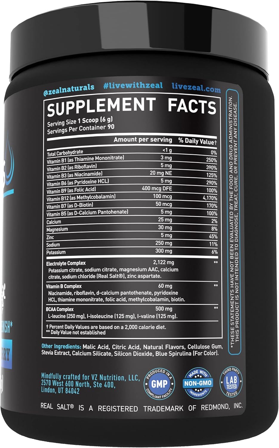 Blue Raspberry Enhanced Electrolyte Powder (90ct) - Sugar-Free Hydration Supplement with BCAAs, B-Vitamins, Potassium, Zinc, and Magnesium - Keto Friendly
