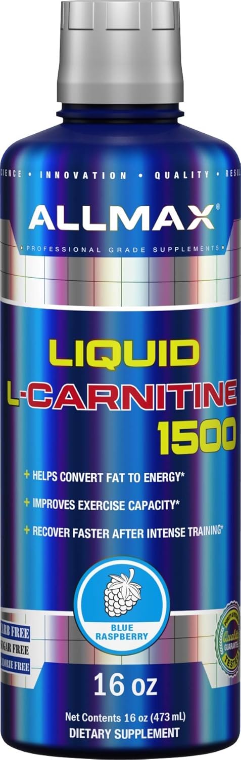Blue Raspberry Flavored ALLMAX Nutrition Liquid L-Carnitine 1500 - 16 oz (473 ml) Bottle