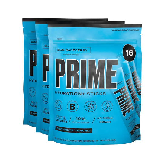 Blue Raspberry Hydration Powder Sticks | Electrolyte Drink Mix with BCAAs, B Vitamins, Antioxidants | Low Sugar On The Go | Vegan | 48 Single Serve Sticks