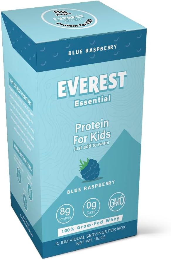 Blue Raspberry Kid's Clear Whey Protein Powder - 10 Packets, 8g Protein, Electrolytes, Non GMO, Zero Sugar
