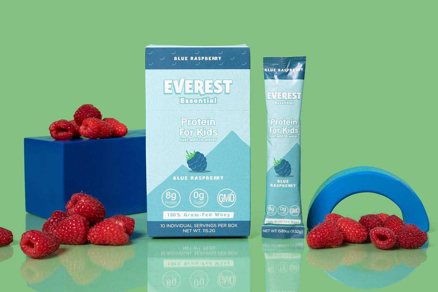 Blue Raspberry Kid's Clear Whey Protein Powder - 10 Packets, 8g Protein, Electrolytes, Non GMO, Zero Sugar