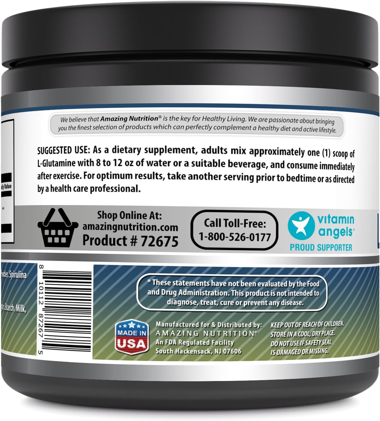 Blue Raspberry L-Glutamine Powder - Non-GMO Amino Acid Supplement - Gluten Free - Made in USA - 1.1 Lb