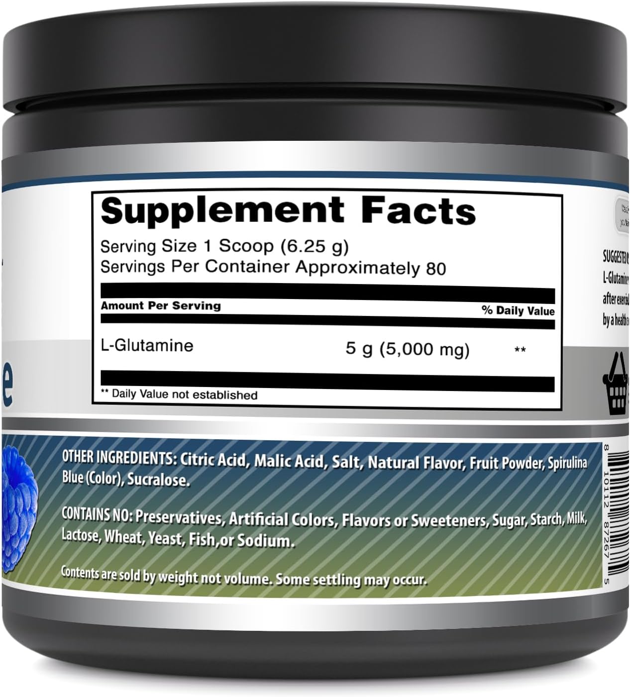 Blue Raspberry L-Glutamine Powder - Non-GMO Amino Acid Supplement - Gluten Free - Made in USA - 1.1 Lb