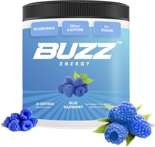 Blue Raspberry Morning Buzz Energy Drink Powder - Sugar-Free Energy Boost Mix with Antioxidants - 30 Servings of Morning Kickstart and Sports Nutrition Endurance