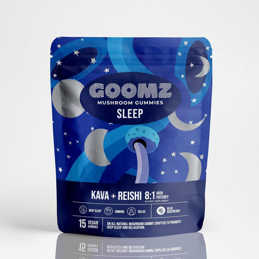 Blue Raspberry Mushroom Sleep Gummies with Kava, Reishi, & Magnesium for Restful Sleep and Stress Relief - Non-GMO, Vegan, Gluten-Free - Natural Sleep Aid for Adults (15 Count)