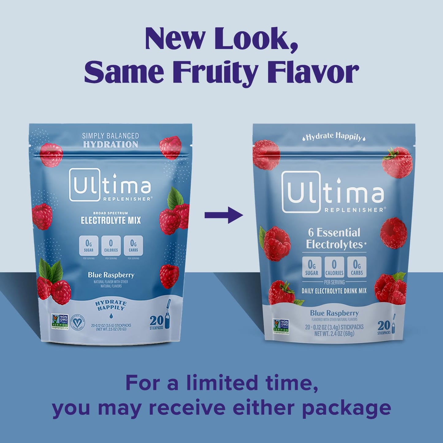 Blue Raspberry Ultima Replenisher Electrolyte Powder - 20 Stickpacks, 6 Electrolytes & Trace Minerals - Sugar-Free, Keto, Vegan, Non-GMO - Hydration Packets for Daily Use