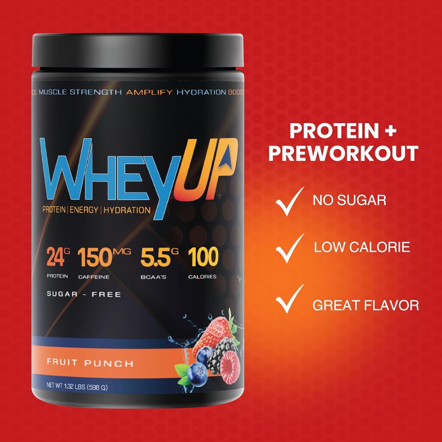 Blue Raspberry WheyUP Clear Whey Isolate Protein Powder with 150mg Caffeine, 24g Protein, 20 Servings, 5.5g BCAA'S, 100 Cal, Sugar Free, 500mg Coconut Water - Ideal Pre-Post Workout Drink