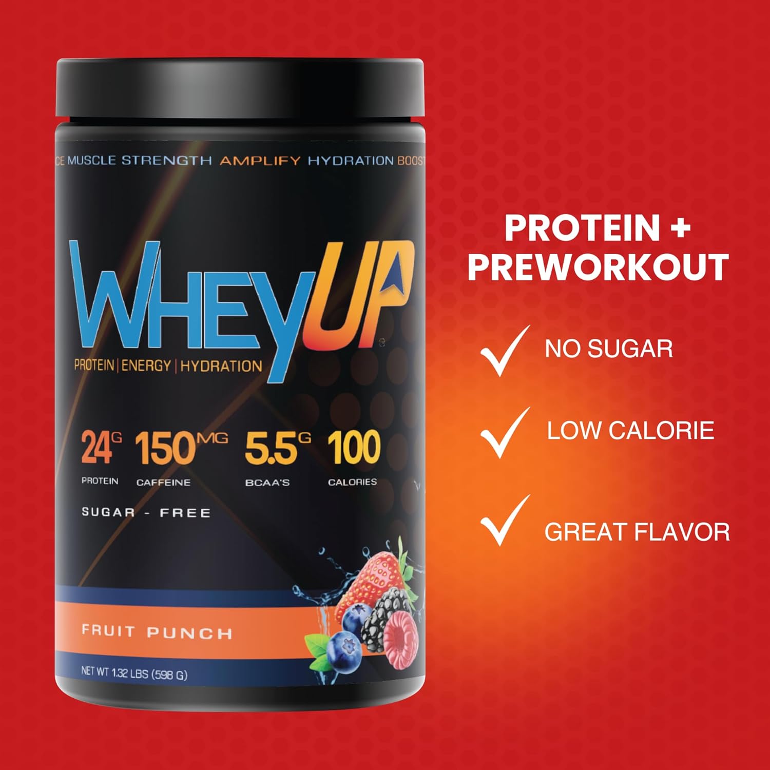 Blue Raspberry WheyUP Clear Whey Isolate Protein Powder with 150mg Caffeine, 24g Protein, 20 Servings, 5.5g BCAA'S, 100 Cal, Sugar Free, 500mg Coconut Water - Ideal Pre-Post Workout Drink