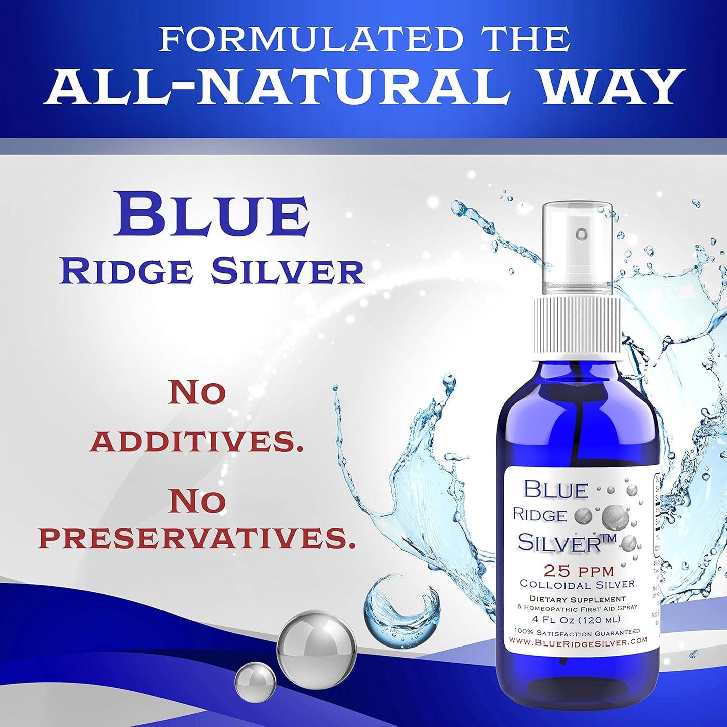 Blue Ridge Silver 25 ppm Fine Mist Colloidal Silver Spray - 4 oz Natural Immune Support Supplement