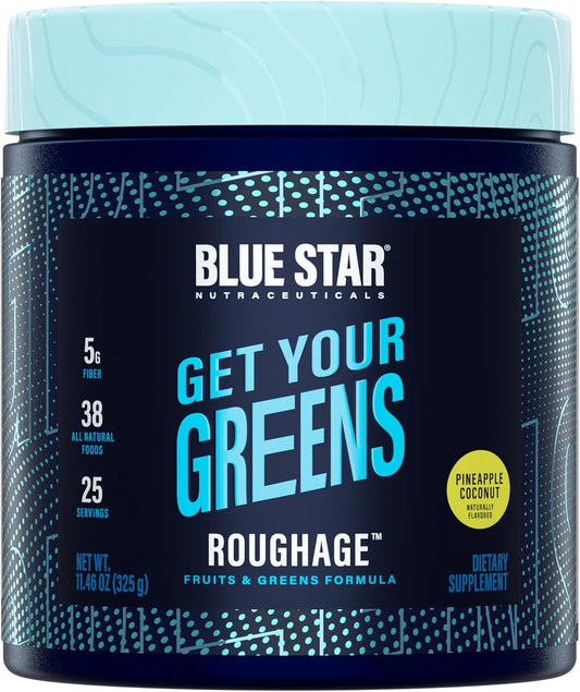 Blue Star Nutraceuticals ROUGHAGE Superfood Powder - 38 Fruits & Greens with Natural Pineapple Coconut Flavor