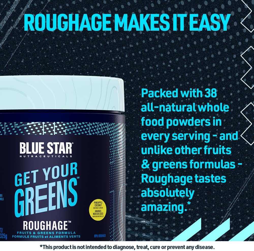 Blue Star Nutraceuticals ROUGHAGE Superfood Powder - 38 Fruits & Greens with Natural Pineapple Coconut Flavor