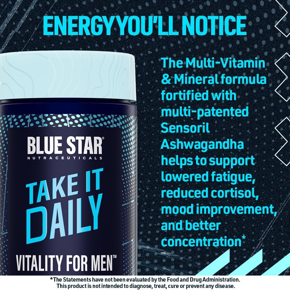 Blue Star Nutraceuticals Vitality for Men - Energy-Boosting Multivitamin with Ashwagandha and B-Vitamins - 90 Veggie Capsules