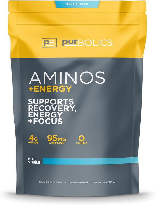 Blue Steele Amino Energy Drink Mix | Supports Recovery, Energy, Focus | 95mg Caffeine, 0 Cal, 60 Servings