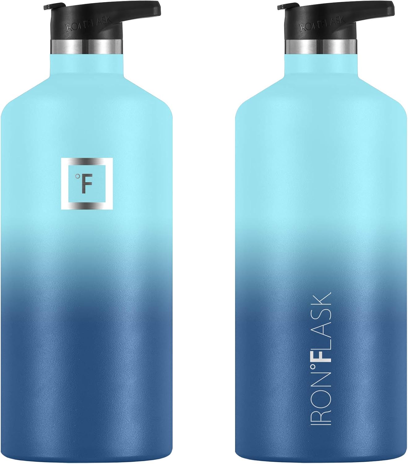 Blue Waves 64 Oz Vacuum Insulated Stainless Steel Sports Water Bottle with 3 Lids - Leak Proof Canteen for Camping & Hiking