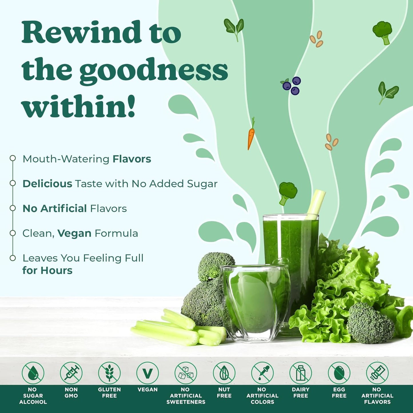 Blueberry Acai Bliss Super Greens Powder - Delicious Green Juice Mix with 40+ Superfoods - Vitamin B12, Zinc, Vitamin C, Magnesium, Calcium
