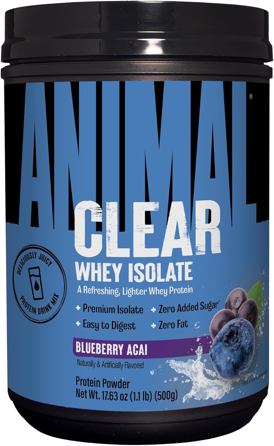 Blueberry Acai Clear Whey Isolate Protein Powder - 5g BCAA, Easy-to-Digest, Mix, Refreshing Drink for Men and Women, 500g