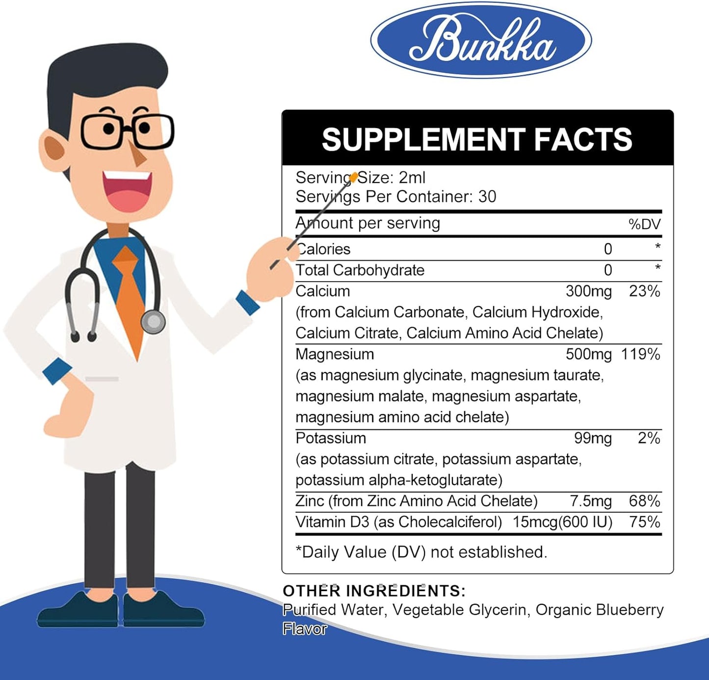 Blueberry Bunkka Potassium Magnesium Supplement - High Absorption Complex with Calcium, Vitamin D3, Zinc - Energy, Metabolism Support