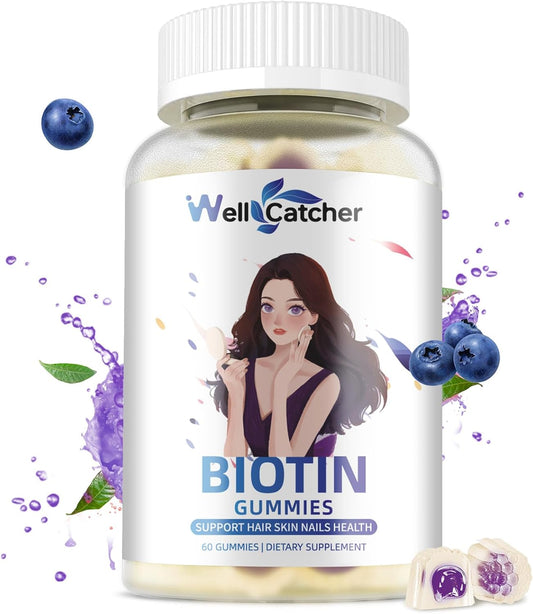 Blueberry Flavored Biotin Gummies for Hair Growth - Vegan Multivitamin Chewables for Strong Hair, Skin & Nails - Sugar-Free Hair Growth Gummy - 30-Day Supply for Men, Women, and Kids