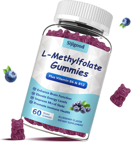 Blueberry Flavored L-Methylfolate Gummies with Methyl B12 - Boost Mood, Enhance Brain Health & Support Immunity - 60 Count